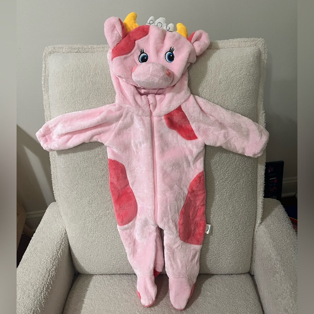 Infant pink cow Halloween costume.